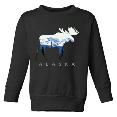 Alaska Day Moose Snowy Mountain Toddler Sweatshirt