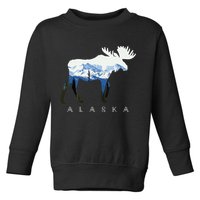 Alaska Day Moose Snowy Mountain Toddler Sweatshirt