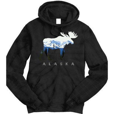 Alaska Day Moose Snowy Mountain Tie Dye Hoodie