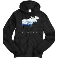 Alaska Day Moose Snowy Mountain Tie Dye Hoodie