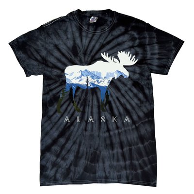 Alaska Day Moose Snowy Mountain Tie-Dye T-Shirt