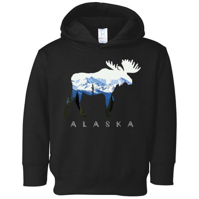 Alaska Day Moose Snowy Mountain Toddler Hoodie
