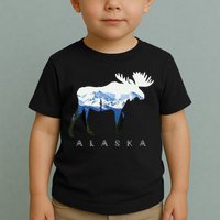 Alaska Day Moose Snowy Mountain Toddler T-Shirt