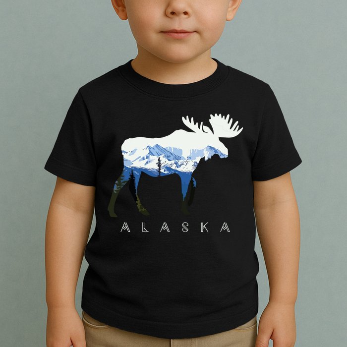 Alaska Day Moose Snowy Mountain Toddler T-Shirt