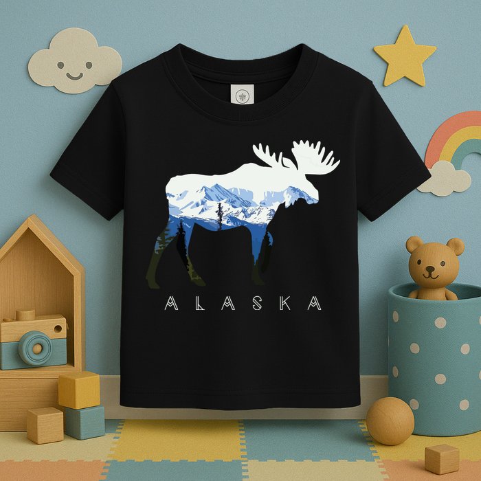 Alaska Day Moose Snowy Mountain Toddler T-Shirt