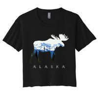 Alaska Day Moose Snowy Mountain Crop Top