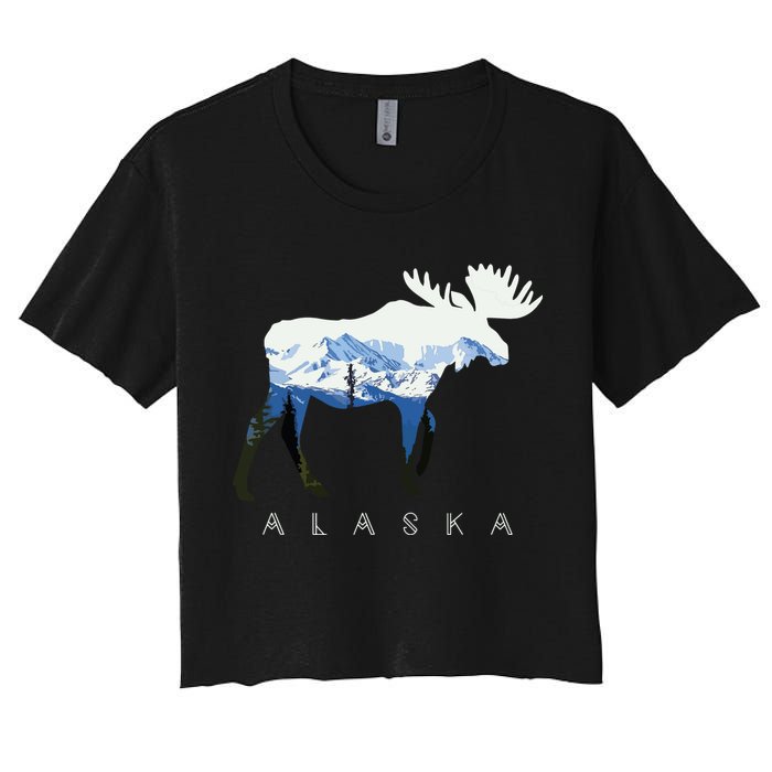 Alaska Day Moose Snowy Mountain Crop Top