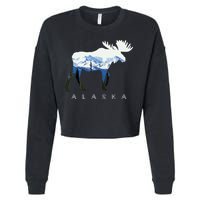 Alaska Day Moose Snowy Mountain Cropped Pullover Crew