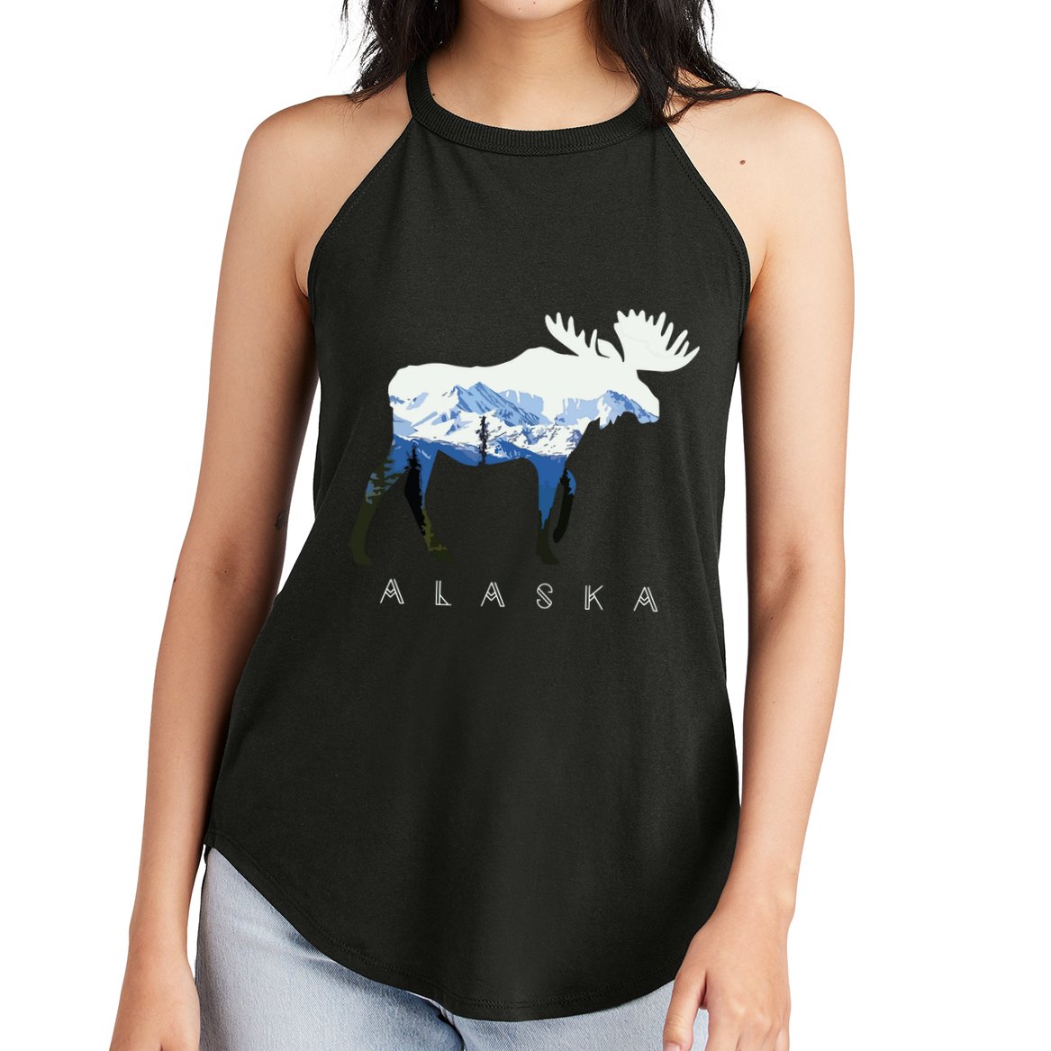 Alaska Day Moose Snowy Mountain Women's Perfect Tri Rocker Tank