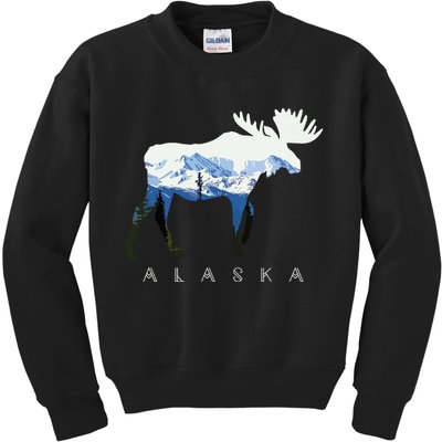 Alaska Day Moose Snowy Mountain Kids Sweatshirt
