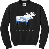 Alaska Day Moose Snowy Mountain Kids Sweatshirt