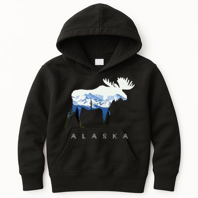Alaska Day Moose Snowy Mountain Kids Hoodie
