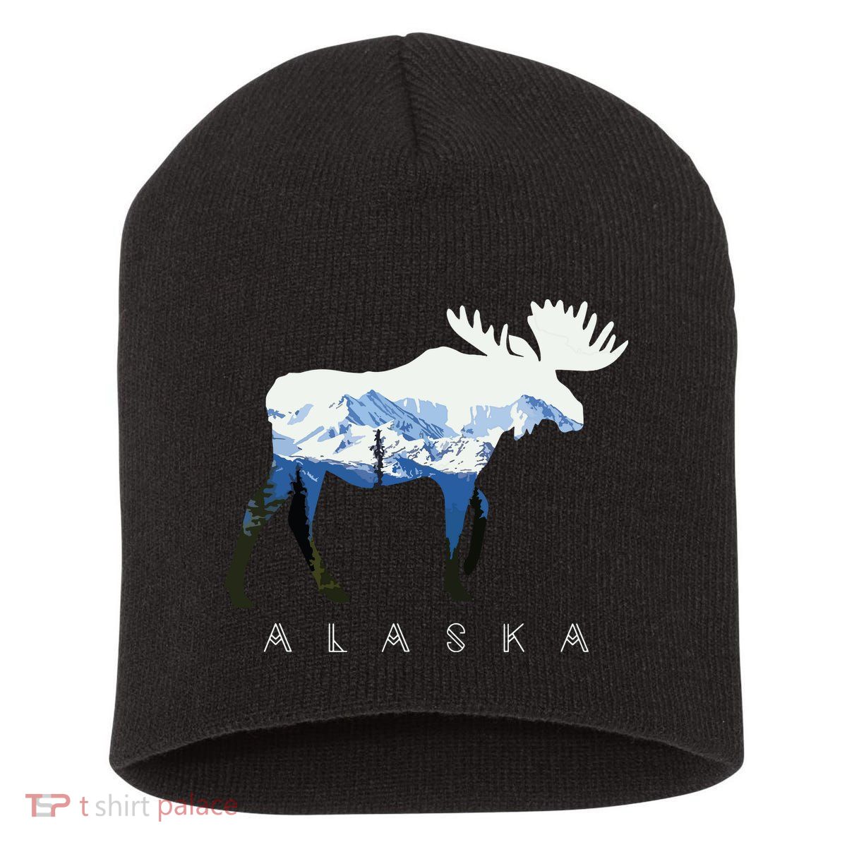 Alaska Day Moose Snowy Mountain Short Acrylic Beanie