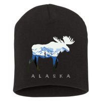 Alaska Day Moose Snowy Mountain Short Acrylic Beanie