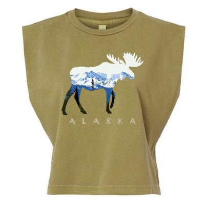 Alaska Day Moose Snowy Mountain Garment-Dyed Women's Muscle Tee