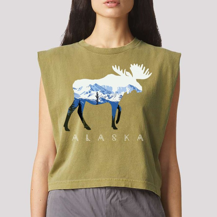 Alaska Day Moose Snowy Mountain Garment-Dyed Women's Muscle Tee