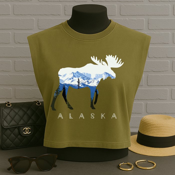 Alaska Day Moose Snowy Mountain Garment-Dyed Women's Muscle Tee