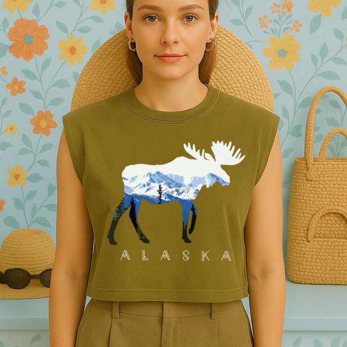 Alaska Day Moose Snowy Mountain Garment-Dyed Women's Muscle Tee