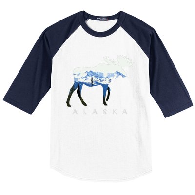 Alaska Day Moose Snowy Mountain Baseball Sleeve Shirt