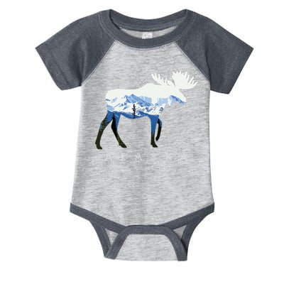 Alaska Day Moose Snowy Mountain Infant Baby Jersey Bodysuit