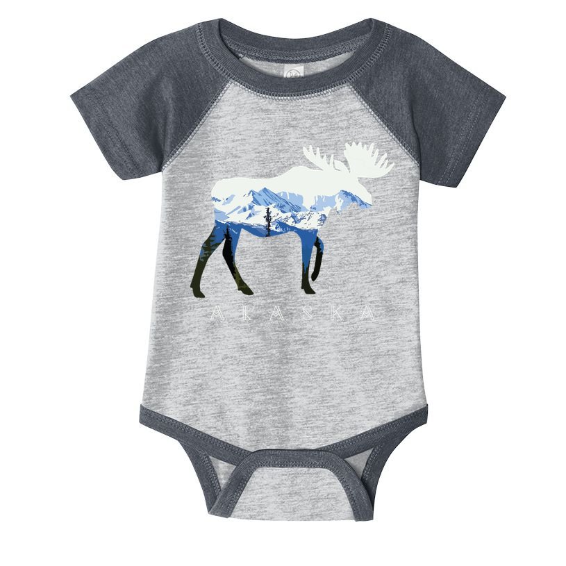 Alaska Day Moose Snowy Mountain Infant Baby Jersey Bodysuit