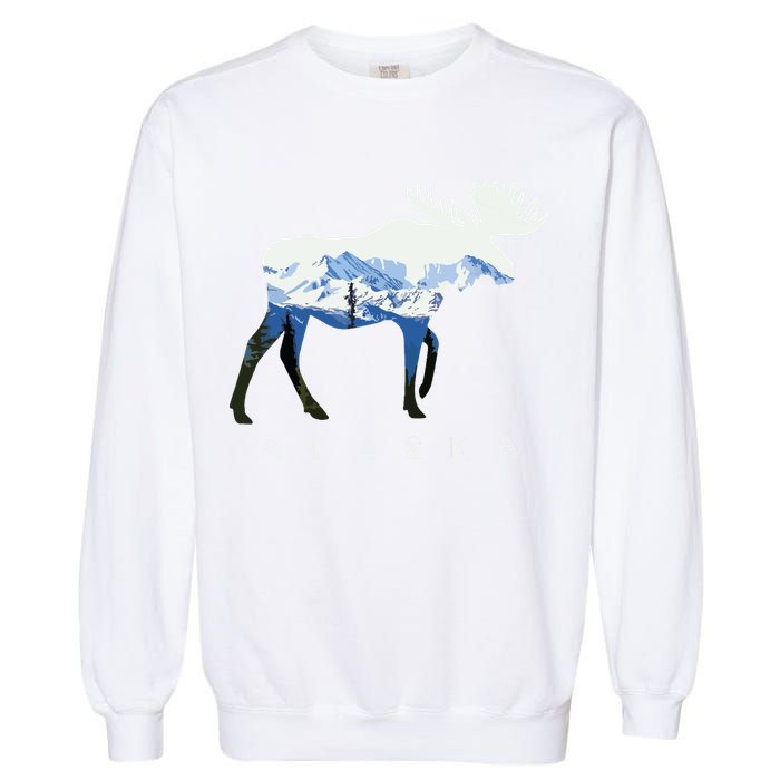 Alaska Day Moose Snowy Mountain Garment-Dyed Sweatshirt