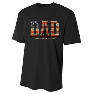 American Dad Man Myth Legend Fathers Day 4th Of July Performance Sprint T-Shirt