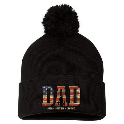 American Dad Man Myth Legend Fathers Day 4th Of July Pom Pom 12in Knit Beanie