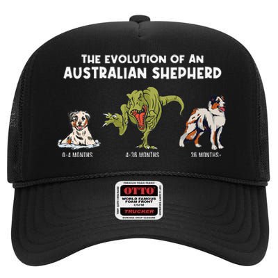 Aussie Dog Mom The Evolution Of An Australian Shepherd High Crown Mesh Back Trucker Hat