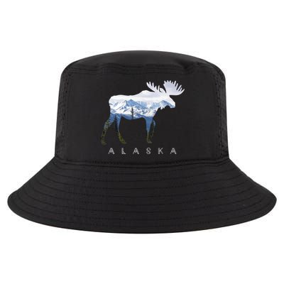 Alaska Day Moose Snowy Mountain Cute Gift Alaskan Tourist Gift Cool Comfort Performance Bucket Hat