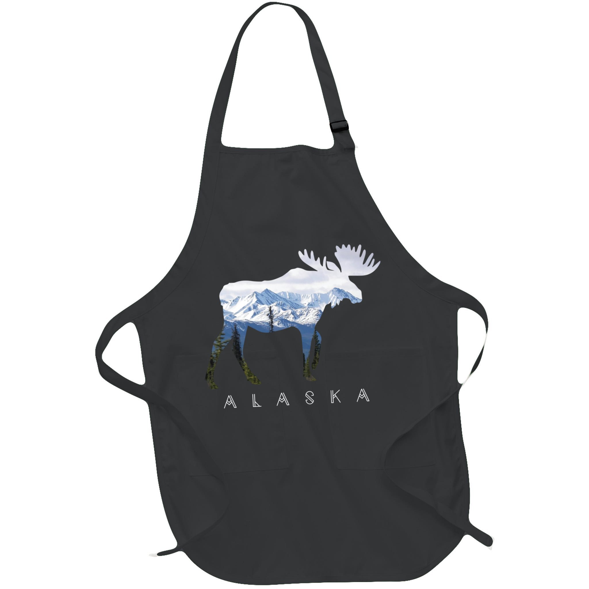 Alaska Day Moose Snowy Mountain Cute Gift Alaskan Tourist Gift Apron
