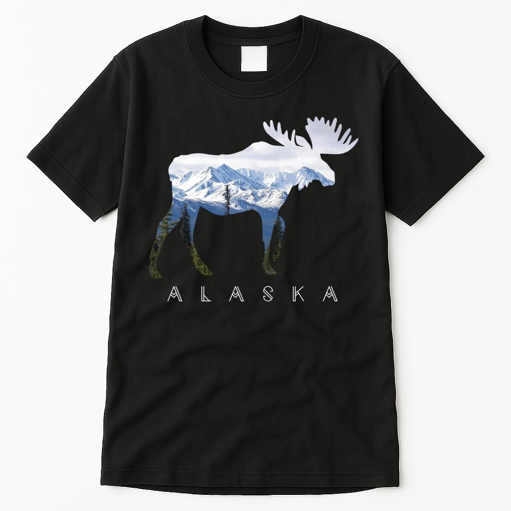Alaska Day Moose Snowy Mountain Cute Gift Alaskan Tourist Gift Tall T-Shirt