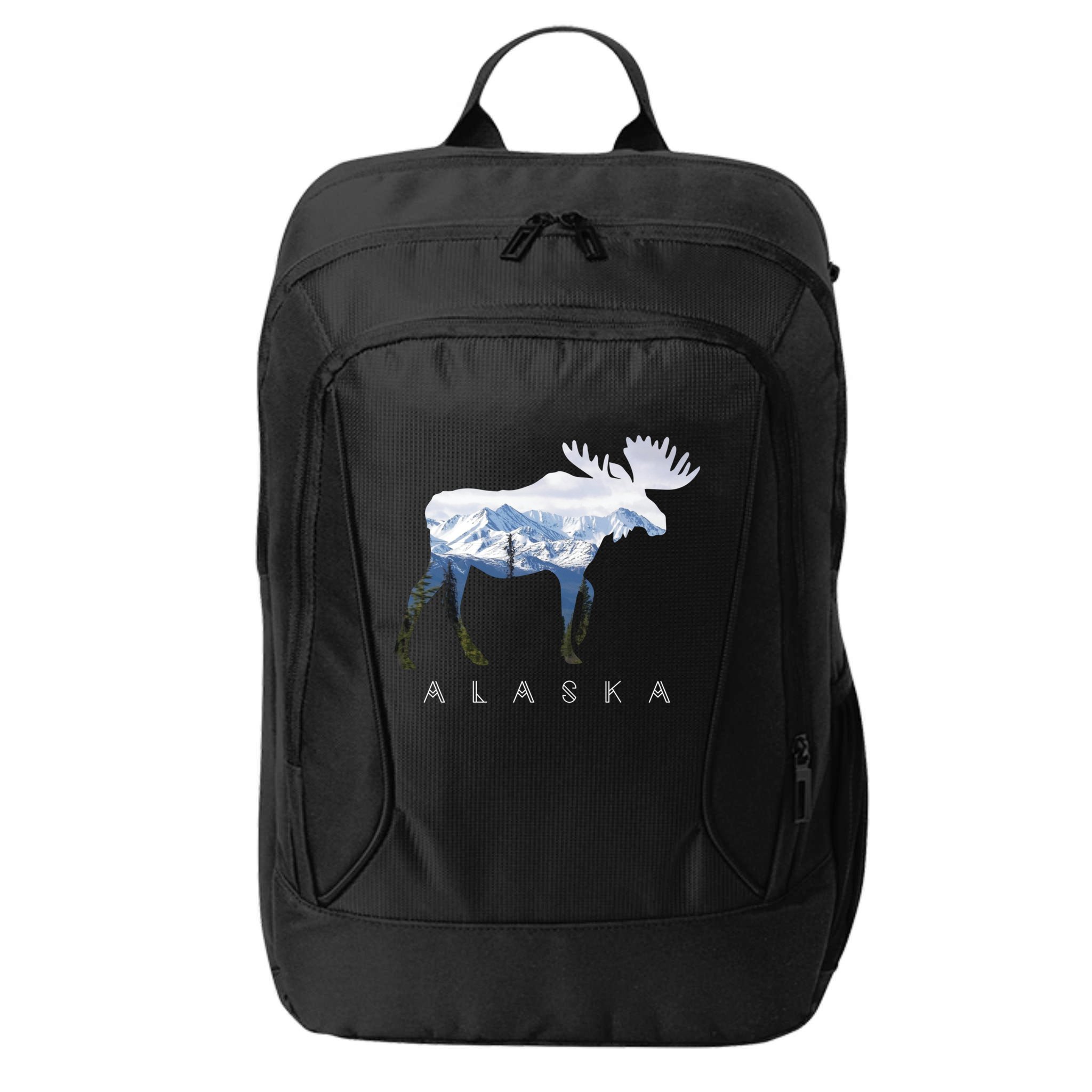 Alaska Day Moose Snowy Mountain Cute Gift Alaskan Tourist Gift City Backpack