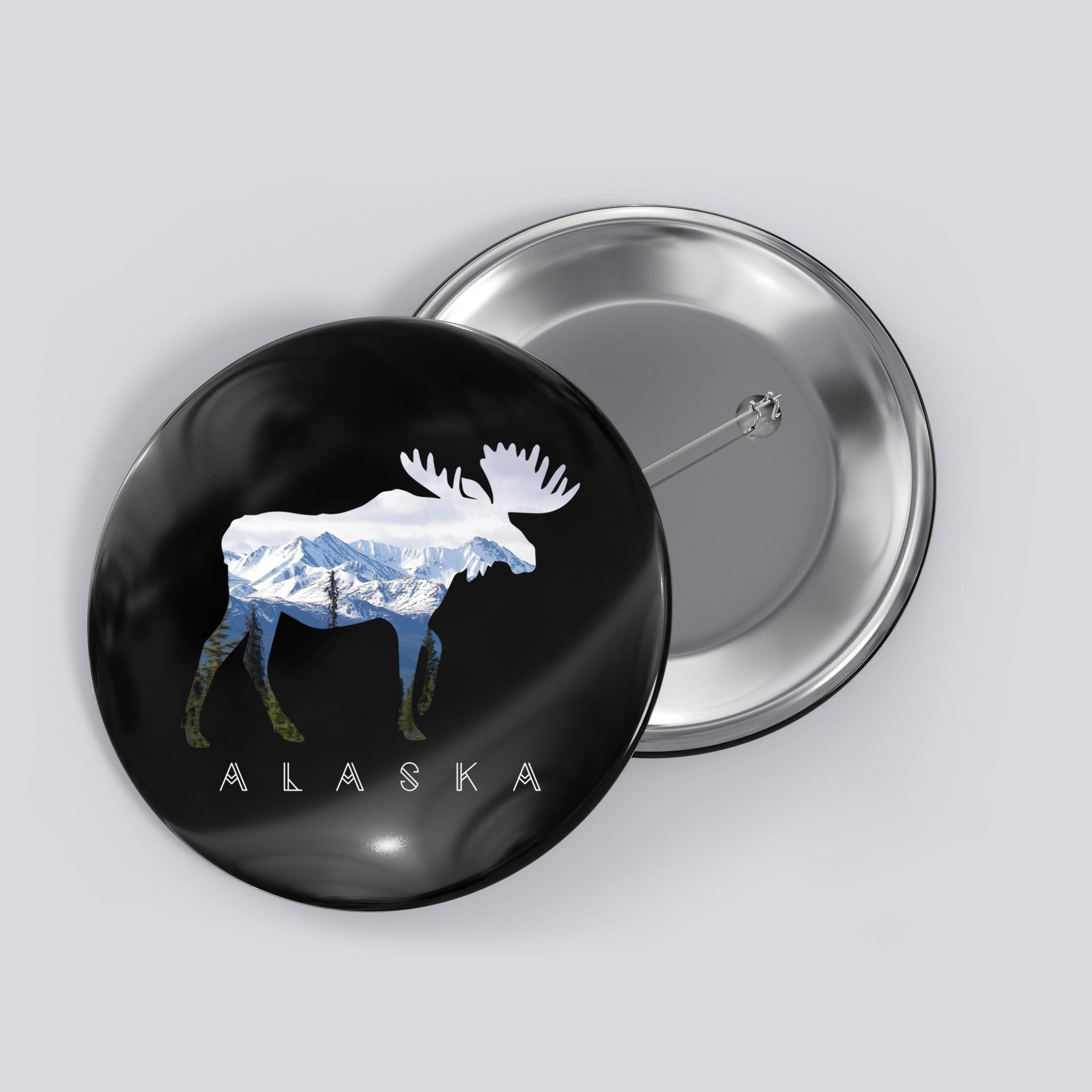 Alaska Day Moose Snowy Mountain Cute Gift Alaskan Tourist Gift Button