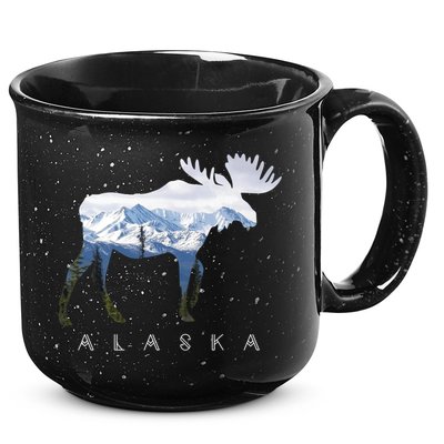 Alaska Day Moose Snowy Mountain Cute Gift Alaskan Tourist Gift 15oz Campfire Ceramic Mug