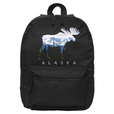 Alaska Day Moose Snowy Mountain Cute Gift Alaskan Tourist Gift 16 in Basic Backpack