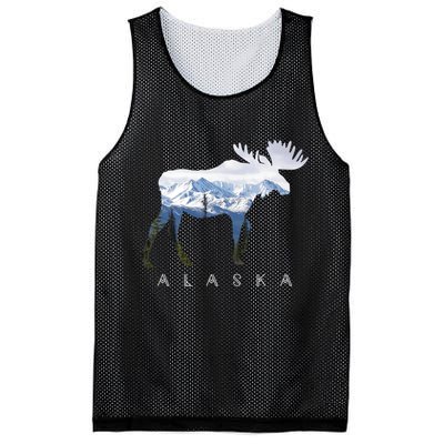 Alaska Day Moose Snowy Mountain Cute Gift Alaskan Tourist Gift Mesh Reversible Basketball Jersey Tank