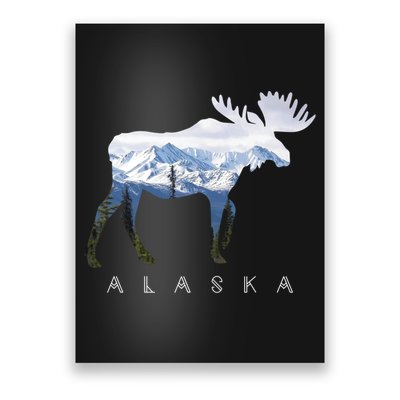 Alaska Day Moose Snowy Mountain Cute Gift Alaskan Tourist Gift Poster