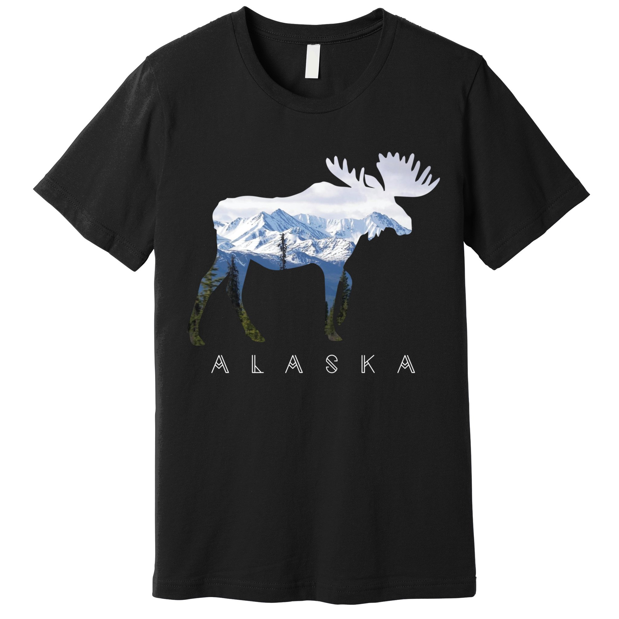 Alaska Day Moose Snowy Mountain Cute Gift Alaskan Tourist Gift Premium T-Shirt