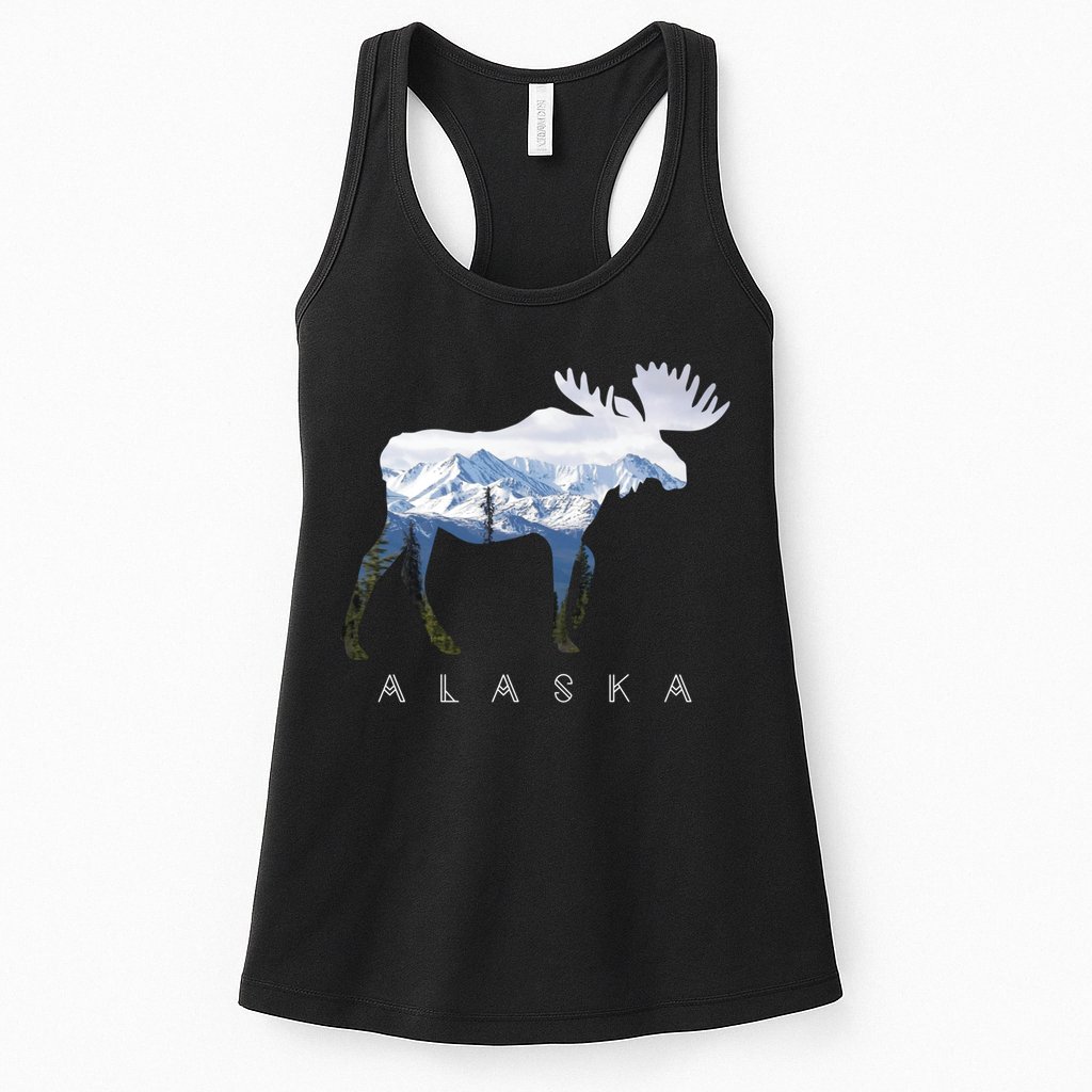 Alaska Day Moose Snowy Mountain Cute Gift Alaskan Tourist Gift Womens Tank Top