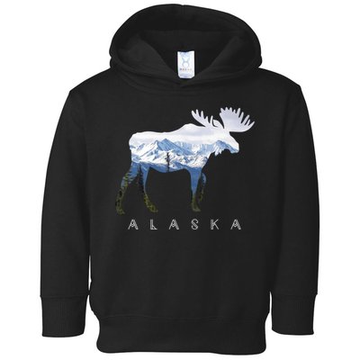 Alaska Day Moose Snowy Mountain Cute Gift Alaskan Tourist Gift Toddler Hoodie