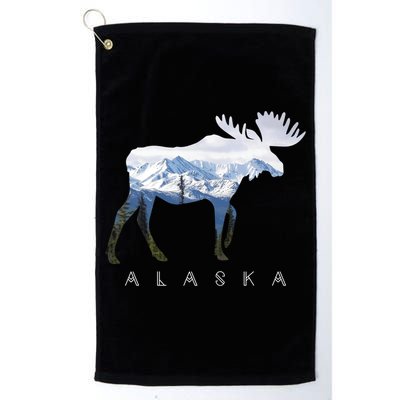 Alaska Day Moose Snowy Mountain Cute Gift Alaskan Tourist Gift Golf Towel