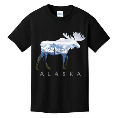 Alaska Day Moose Snowy Mountain Cute Gift Alaskan Tourist Gift Kids T-Shirt