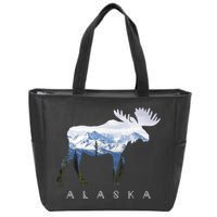 Alaska Day Moose Snowy Mountain Cute Gift Alaskan Tourist Gift Zip Tote Bag