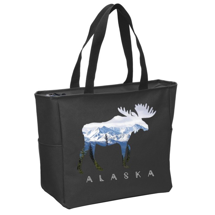 Alaska Day Moose Snowy Mountain Cute Gift Alaskan Tourist Gift Zip Tote Bag
