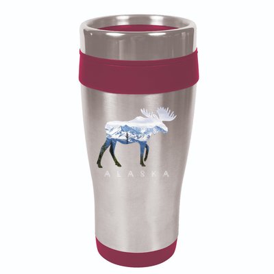 Alaska Day Moose Snowy Mountain Cute Gift Alaskan Tourist Gift 16oz Travel Tumbler