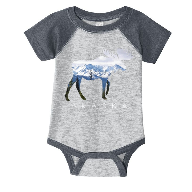 Alaska Day Moose Snowy Mountain Cute Gift Alaskan Tourist Gift Infant Baby Jersey Bodysuit