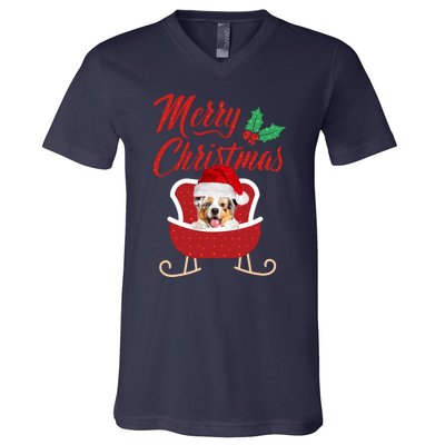 Aussie Dog Merry Christmas Design For The Holiday Season! V-Neck T-Shirt