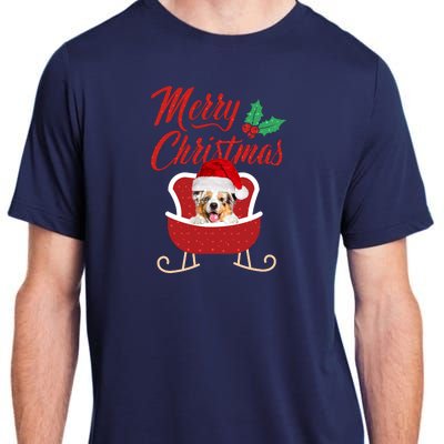 Aussie Dog Merry Christmas Design For The Holiday Season! Adult ChromaSoft Performance T-Shirt