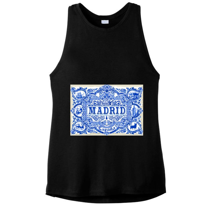 Azulejo Decoration Madrid Blue Vintage Azulejos Tiles Ladies PosiCharge Tri-Blend Wicking Tank